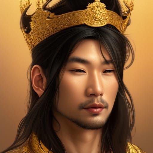 Handsome Asian King Portrait in Hyperdetailed Style