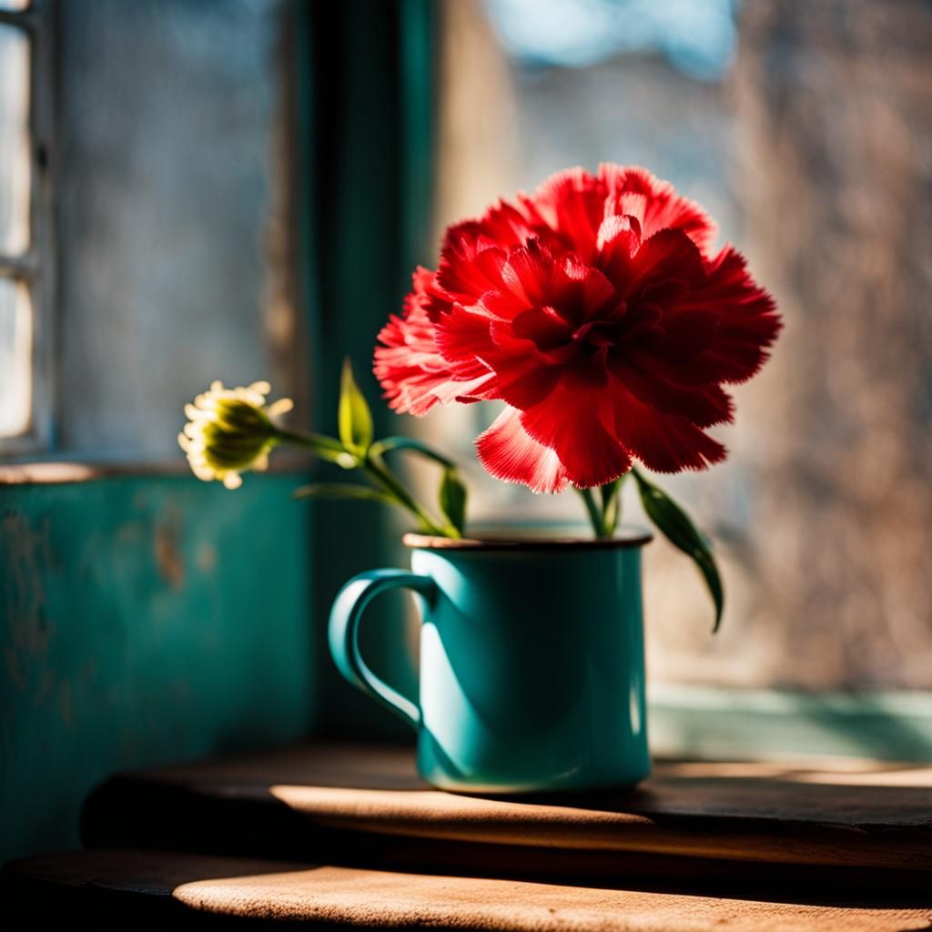 Romantic Pinhole Photograph of Carnation in Mug