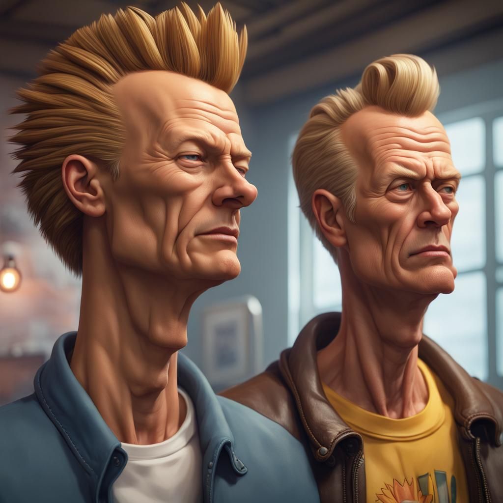 Older Beavis and Butthead Portrait in Art Nouveau Style