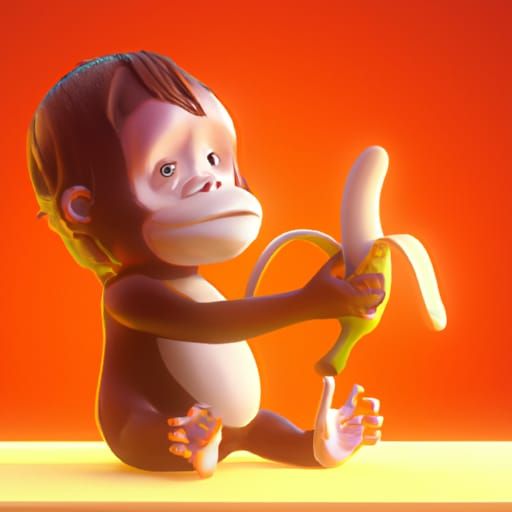 Cute Orangutan Baby with Banana: Pixar Style 3D Art