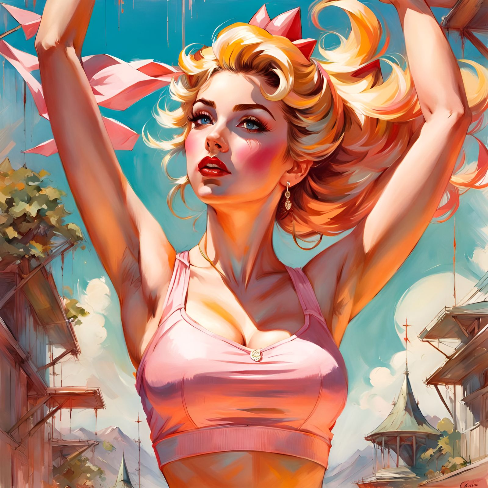 Princess Peach Gym Portrait in Pin-Up Style