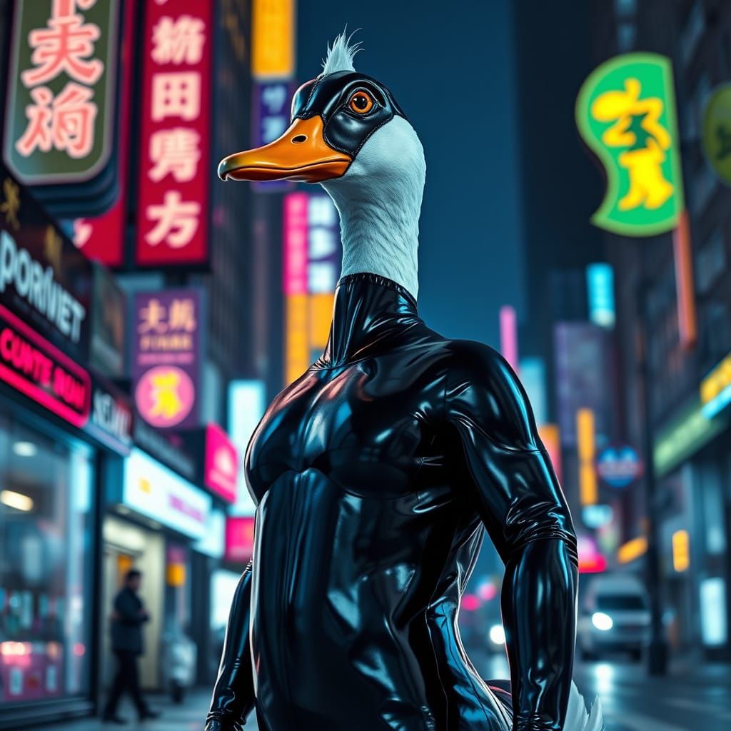 Sleek Cyberpunk Duck Exudes High-Fashion Glamour