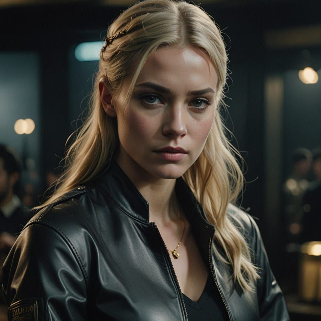 Proud Soldier Girl in Leather Uniform