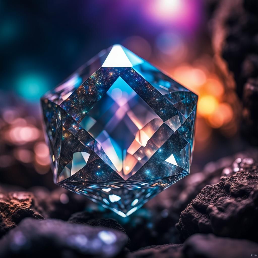 Diamond and Crystal Cave: Holographic Astral Illustration