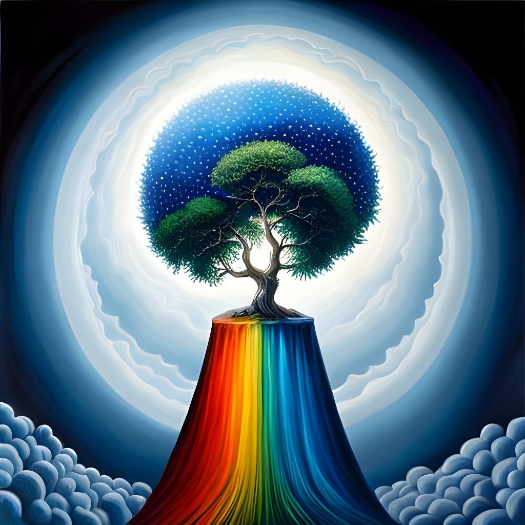 Rainbow Cliff Tree of Life Digital Painting