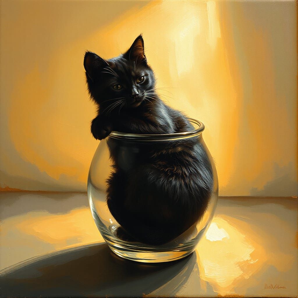 Surrealist Cat in a Glass Vase, in the Style of Dali and Mag...