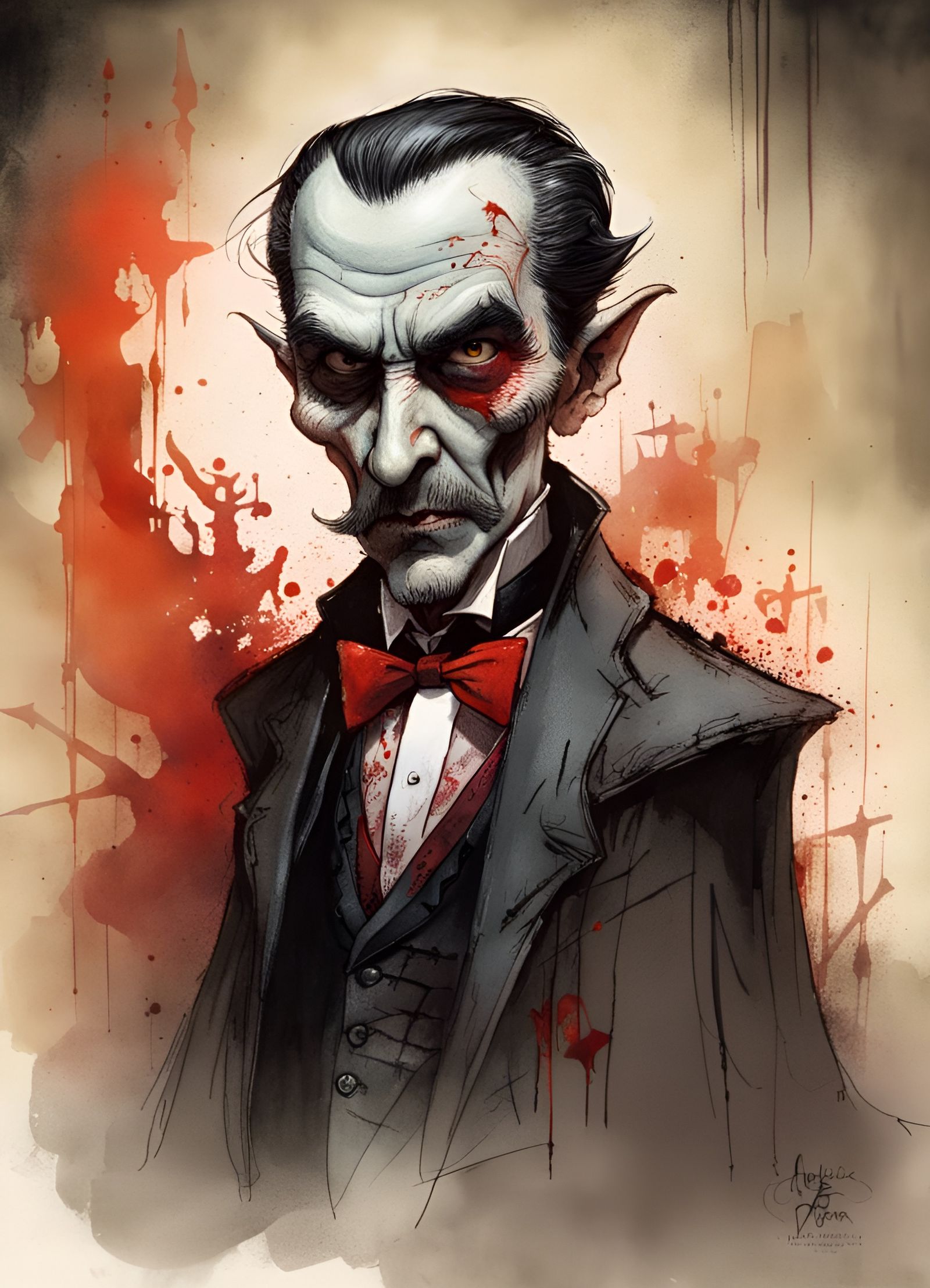 Undead Dracula Crayon Caricature in Hyperrealism Style