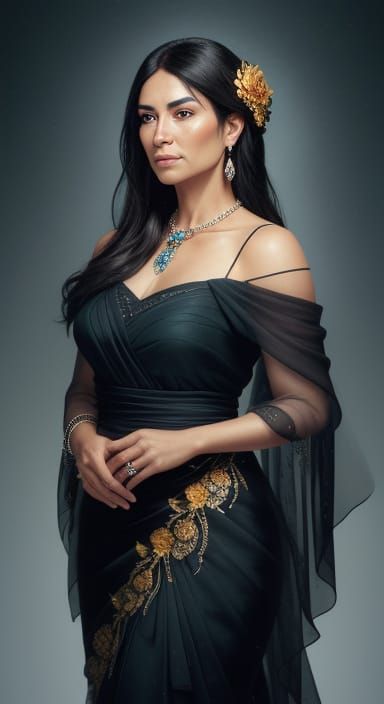 Vibrant Hispanic Goddess of Light and Love with Black Roses ...