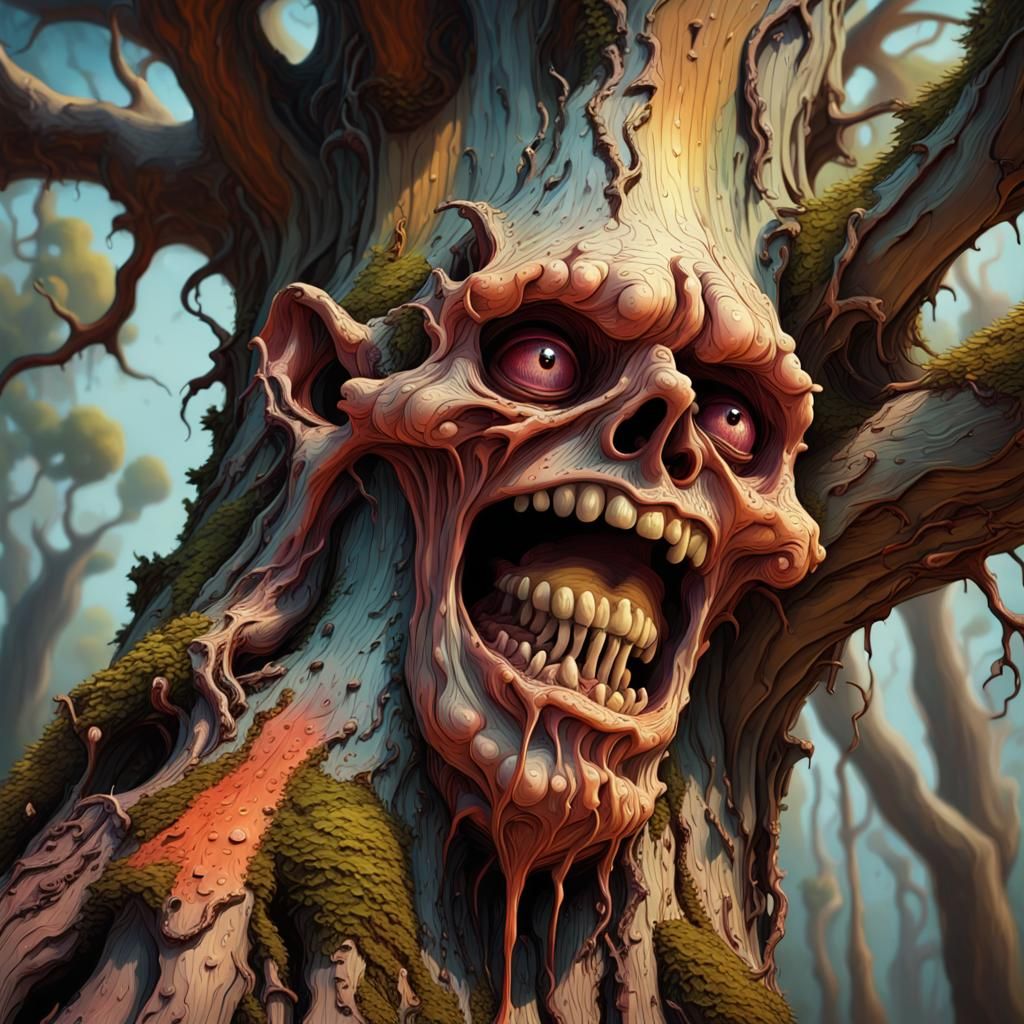 Grotesque Fungus Tree in Hyperrealistic Splash Art