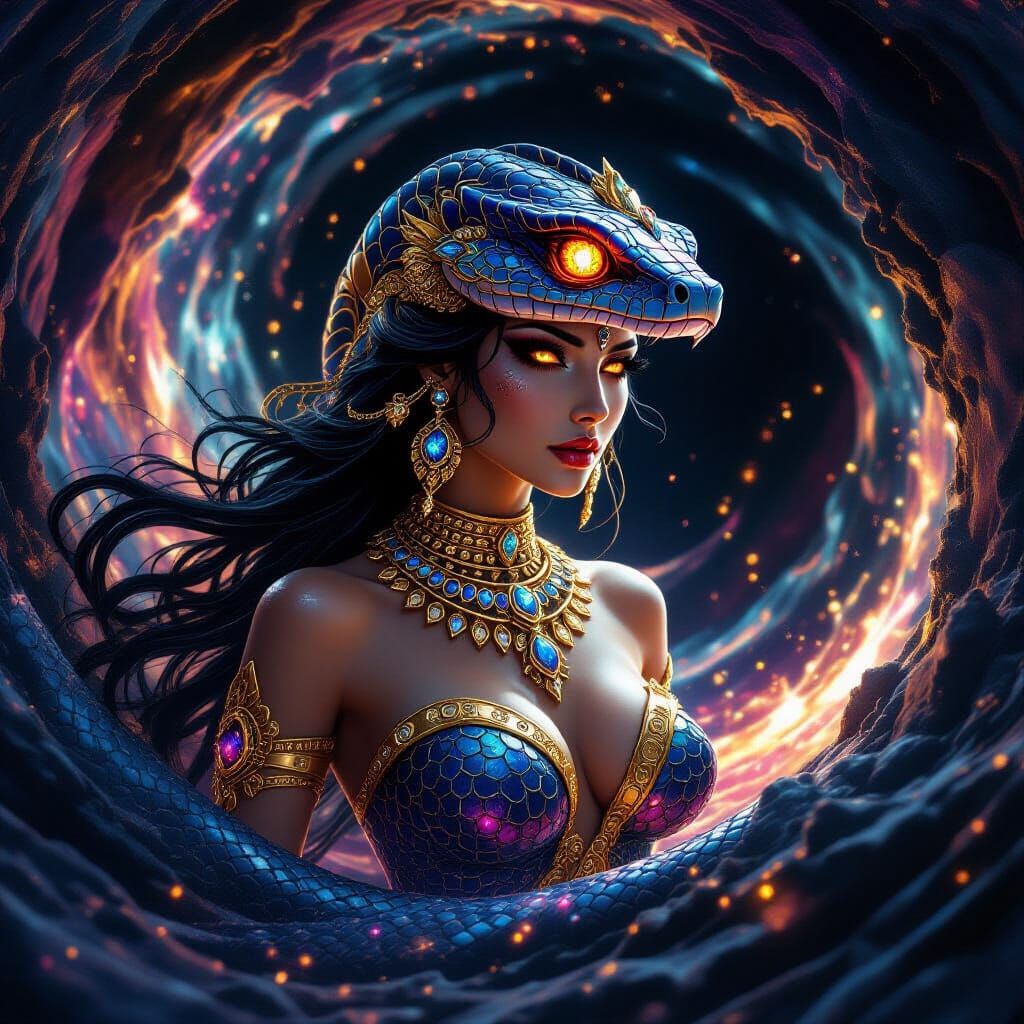 Cosmic Serpent Goddess Emerges from Black Hole