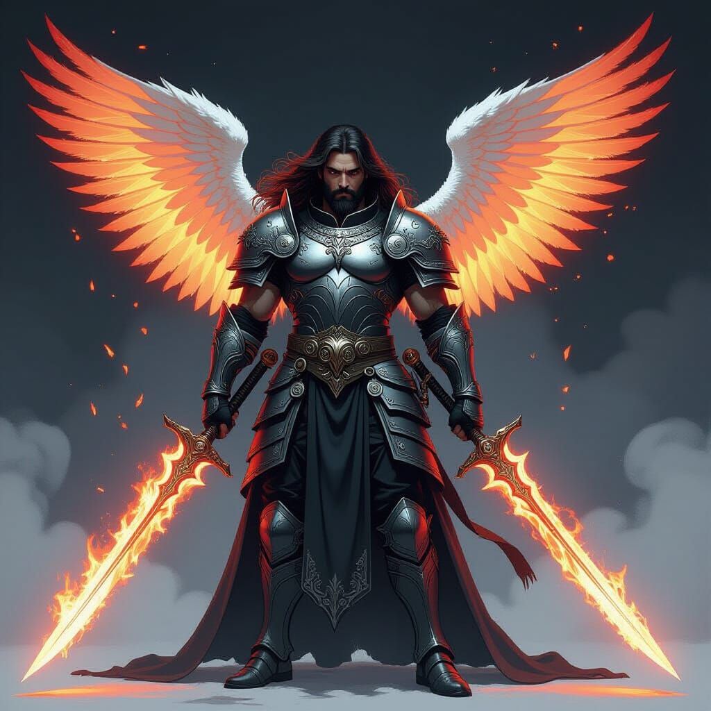 Angelic Warrior with Flaming Swords, Manga Style