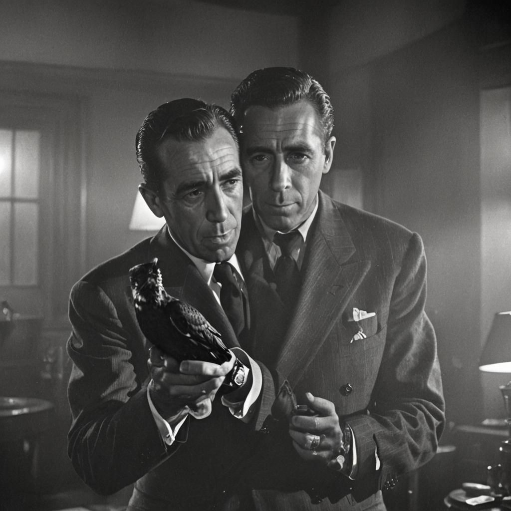 Humphrey Bogart and the Maltese Falcon in Noir Style