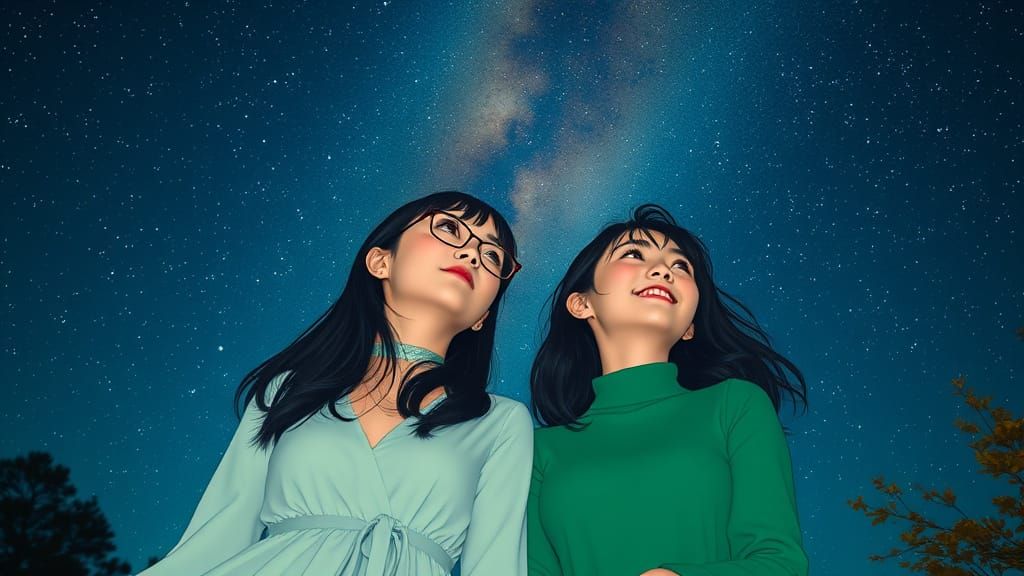 Romantic Starry Night Scene in Anime Style