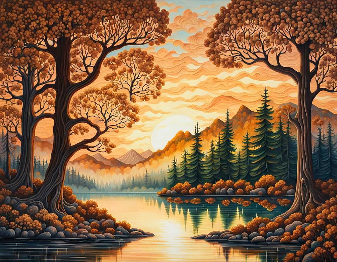 Enchanted Forest Landscape in Mixed Media Style