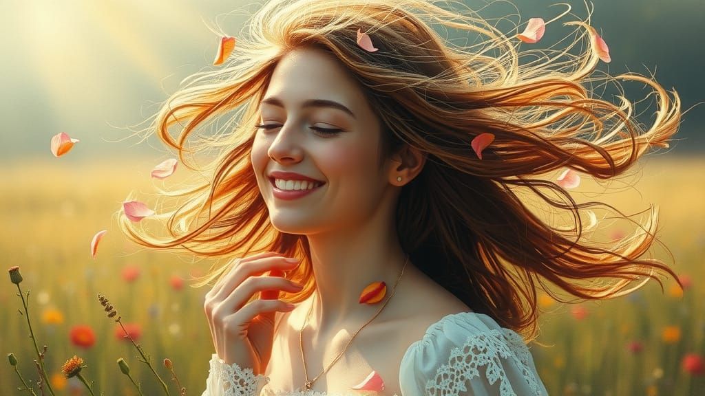 A Peaceful Woman in a Field of Wildflowers