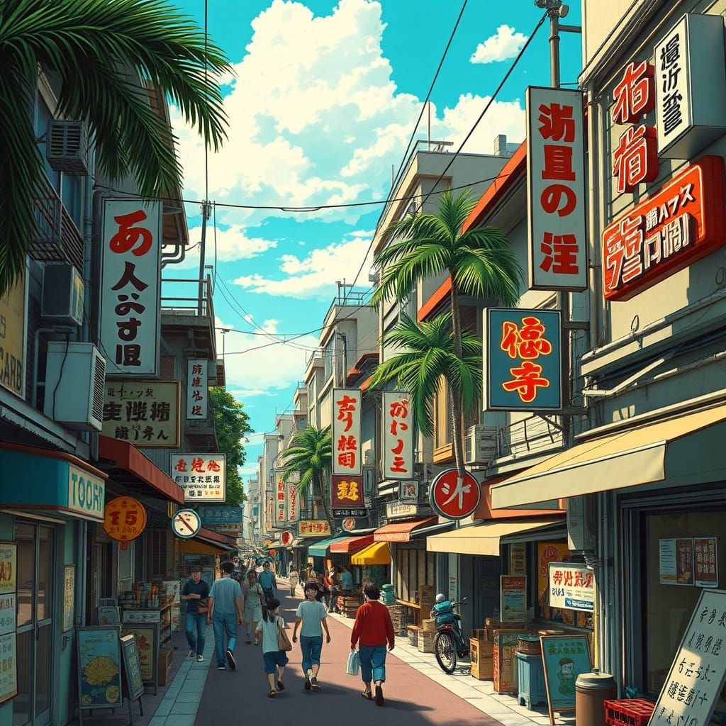 Retro Futuristic Japanese Island Cityscape