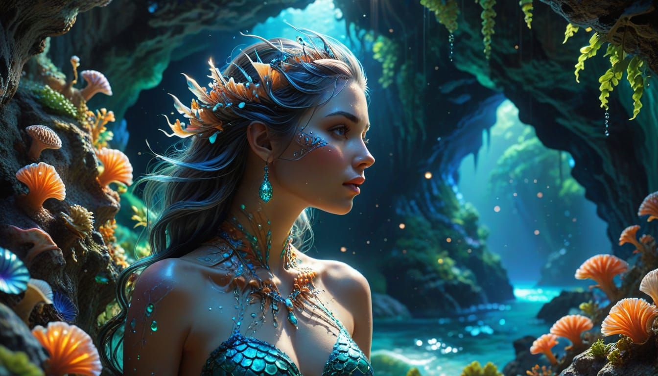 Tropical Mermaid in a Lush Cove