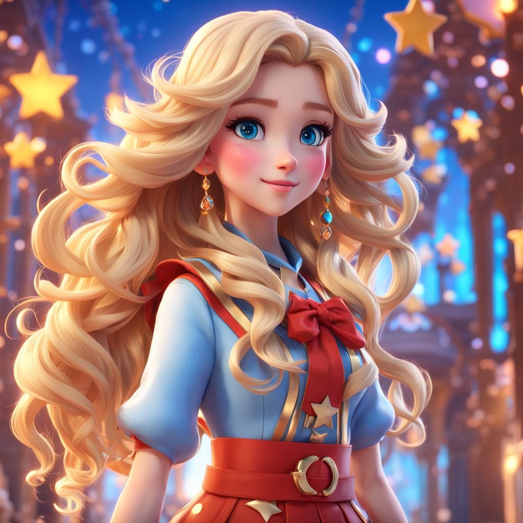 Anime Girl with Star Clothes as 3D Digital Art