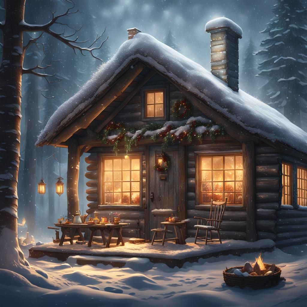 Deer Joins Family for Breakfast in Snowy Cabin