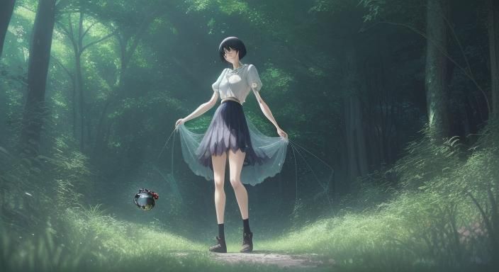 Spider Girl in Forest, Anime Style