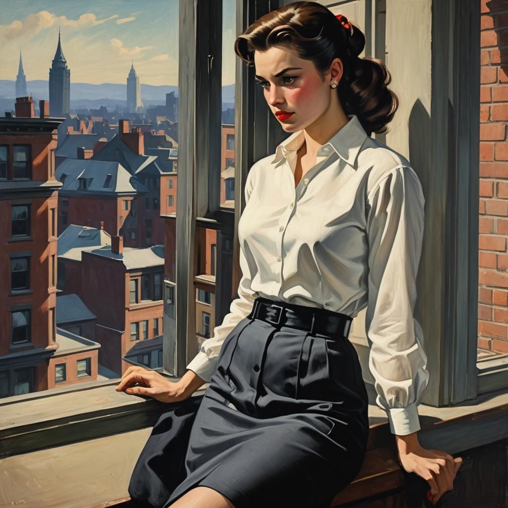 1950s Femme Fatale in Edward Hopper Style