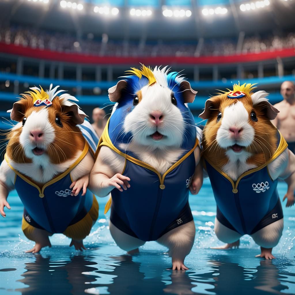Guinea Pig Olympic Swimmers: Detailed Digital Painting