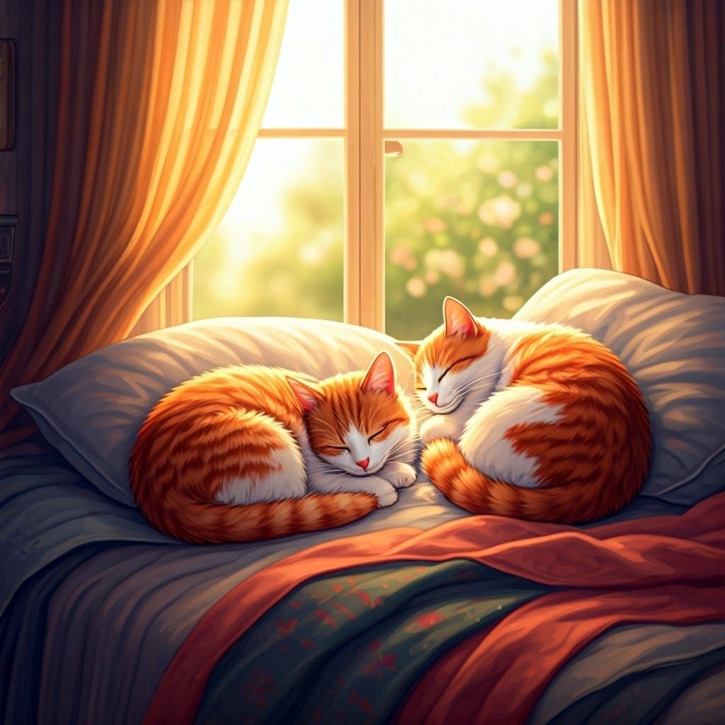 Whimsical Cats in a Sunlit Garden Sanctuary