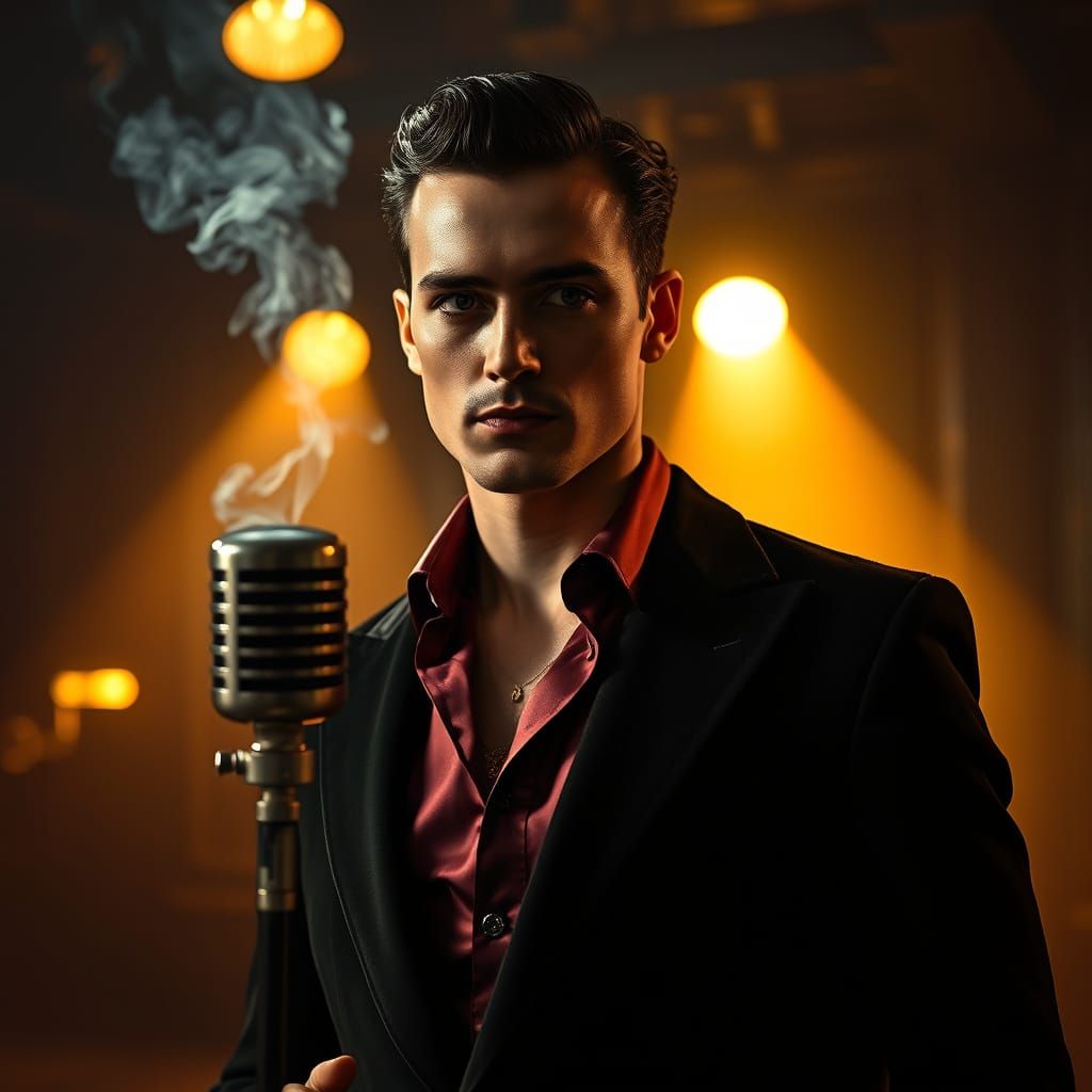 Elegant Man on Stage in 1940s Jazz Club