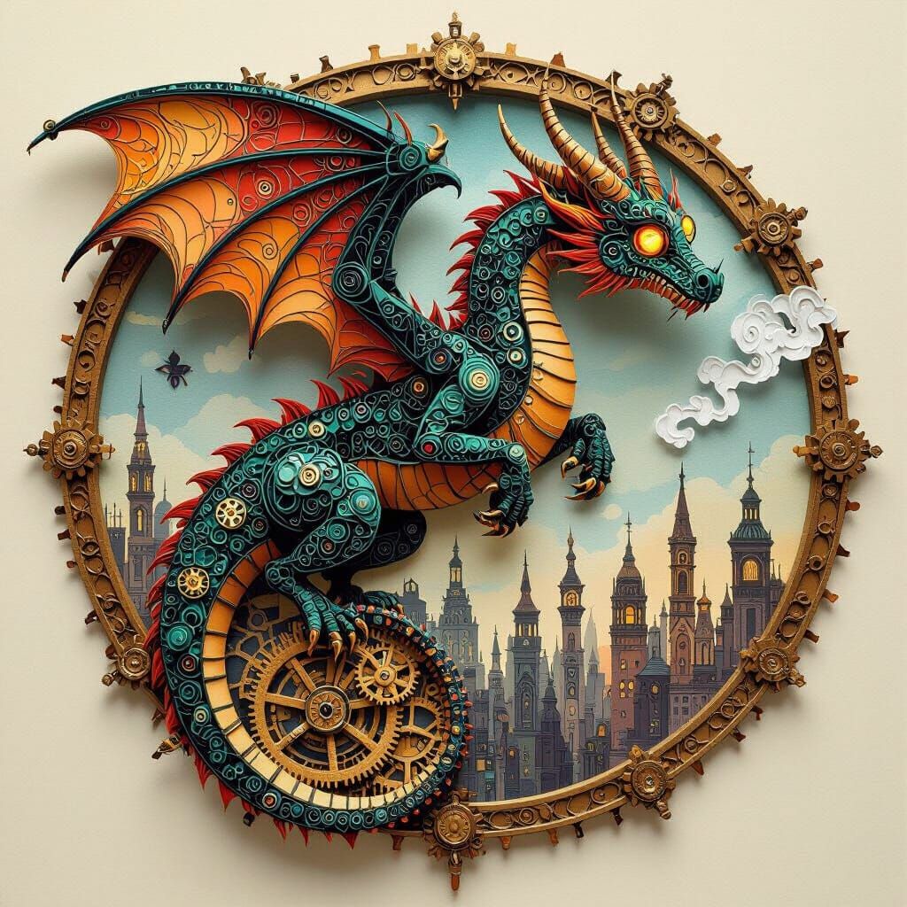 A paper quilled dragon.