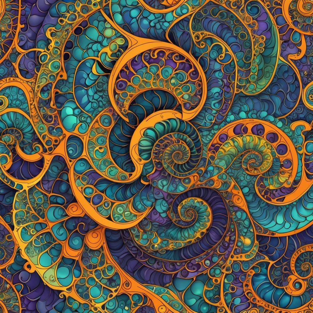 Colorful Abstract Fractal Nautilus with 3D Shading