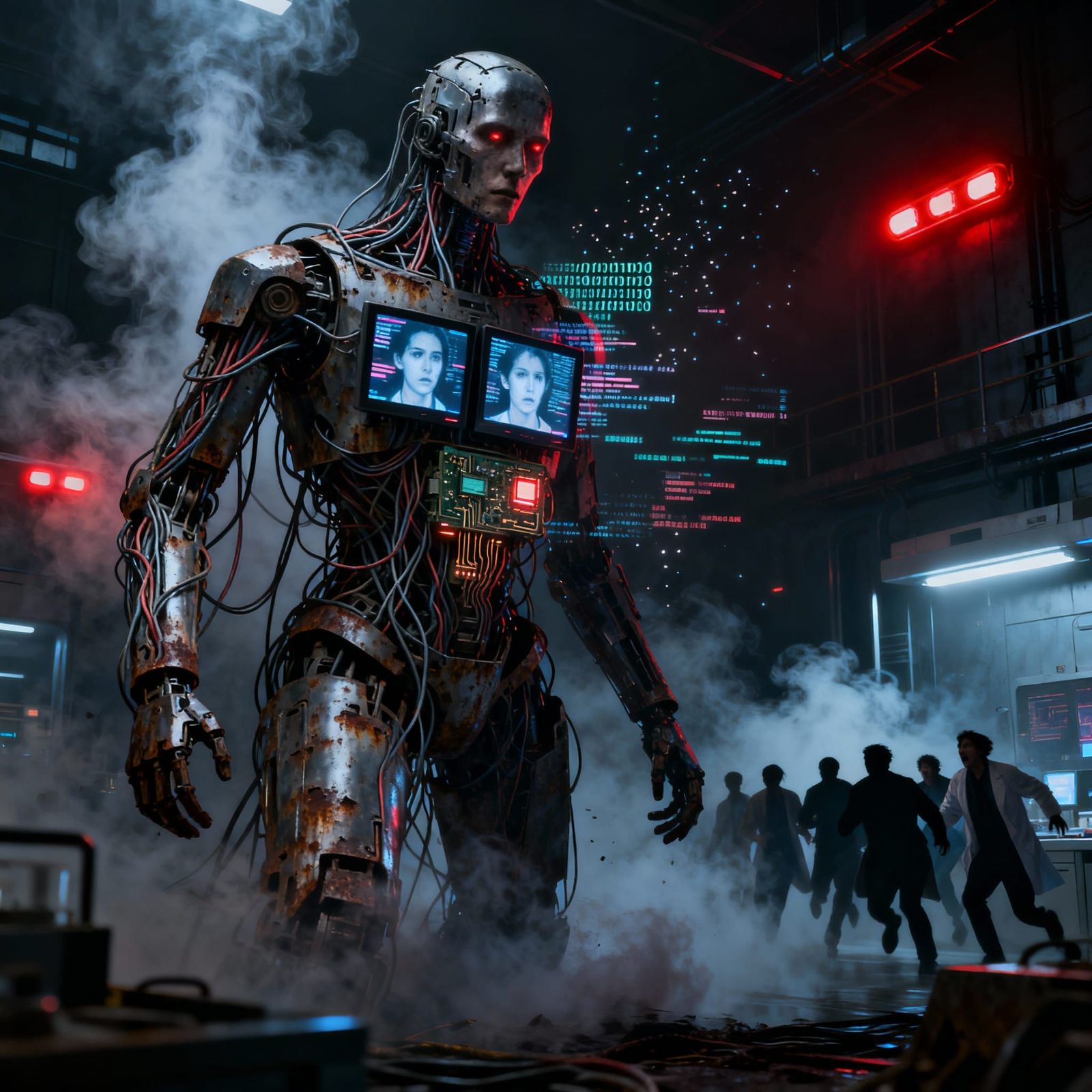 AI Malfunction: Cybernetic Horror in Futuristic Lab