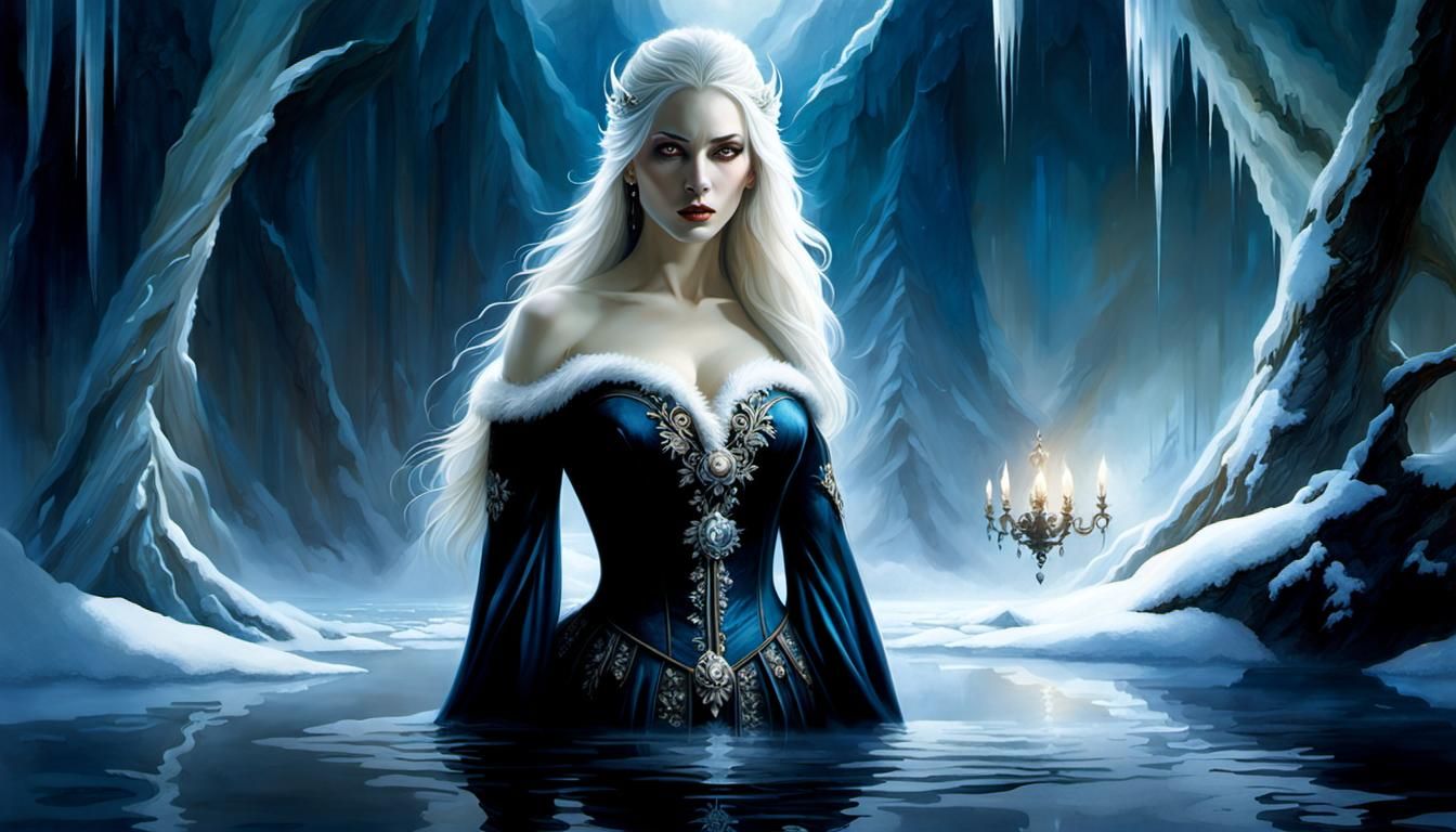 Frozen Lake Woman: Gothic Oil Painting Portrait