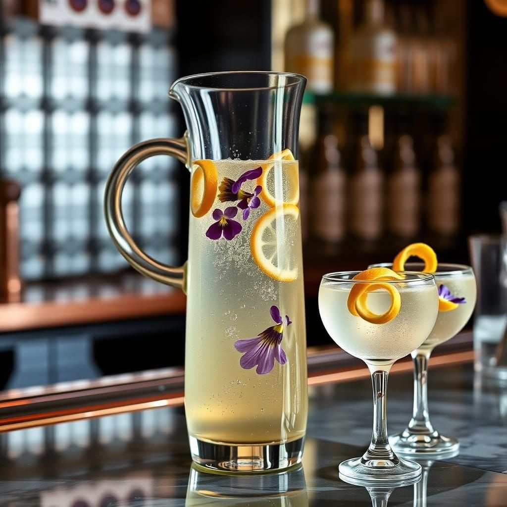 Elegant Gin Fizz Pitcher with Lemon and Flowers