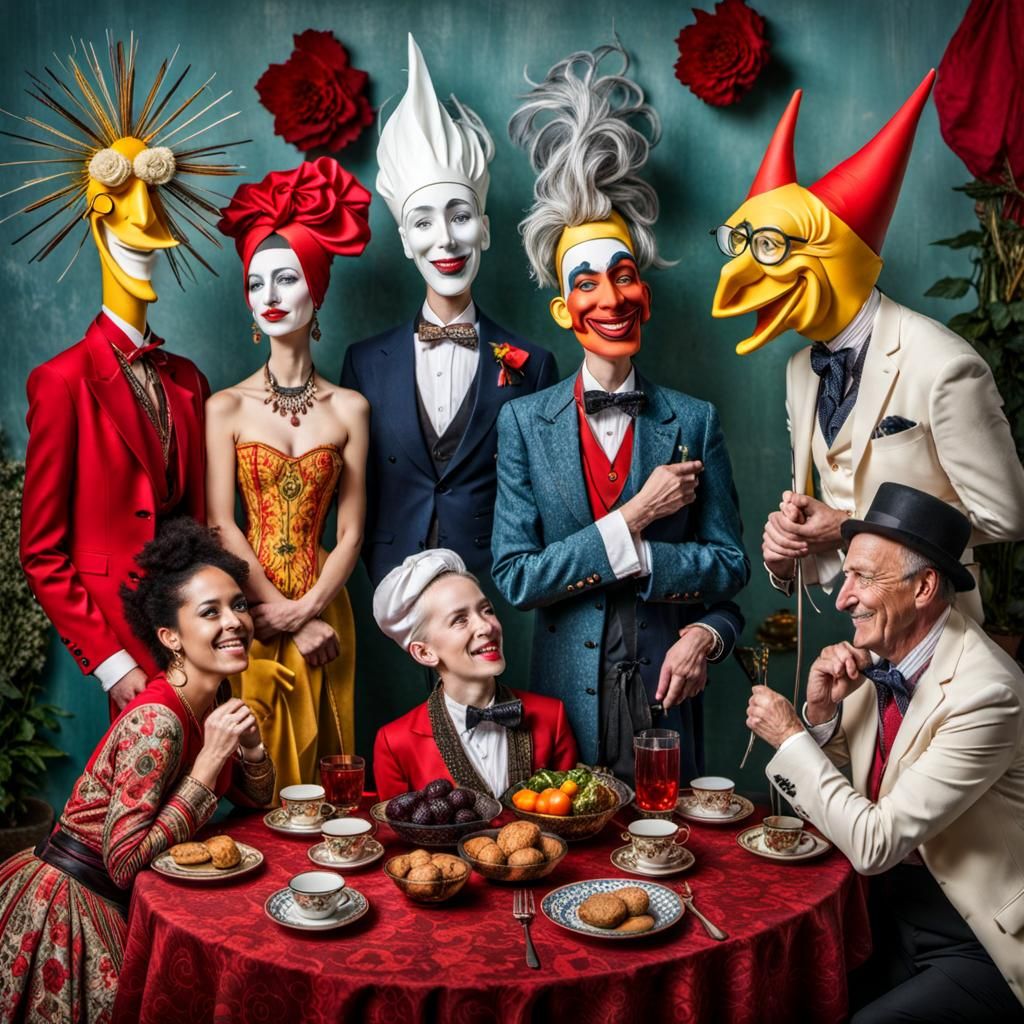 Surreal Restaurant Scene with Exotic Aliens