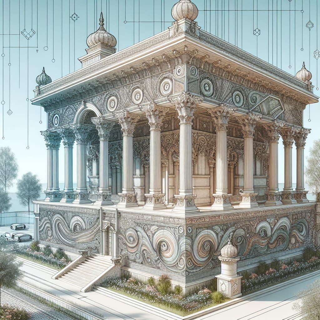 Neoclassical Edifice with Ornate Terrace