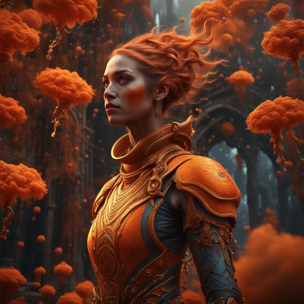 Fantastical Orange Woman in Detailed Digital Painting