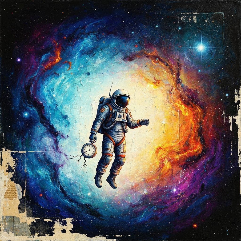 Astronaut Adrift in Cosmic Void, Clutching Pocket Watch