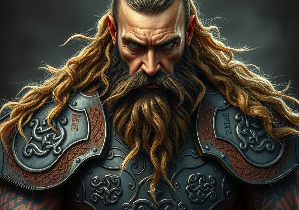 Battle-Scarred Warrior in Steel Armor, Hyperrealistic Image