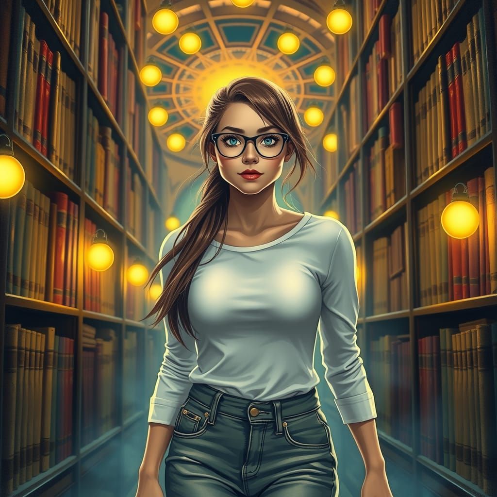 Mystical Library Scene in Art Nouveau Style