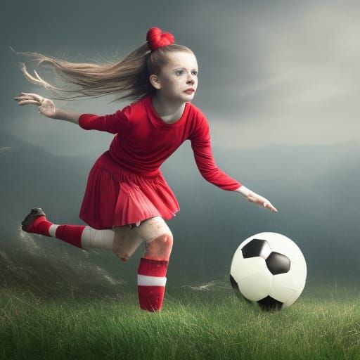 Girl with Soccer Ball: Detailed Fantasy Concept Art
