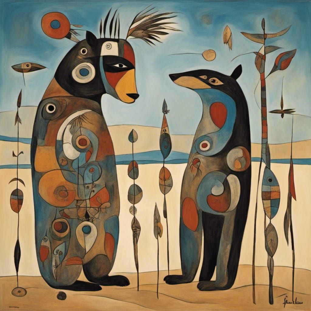 Surreal Bear Totem in Native American Style