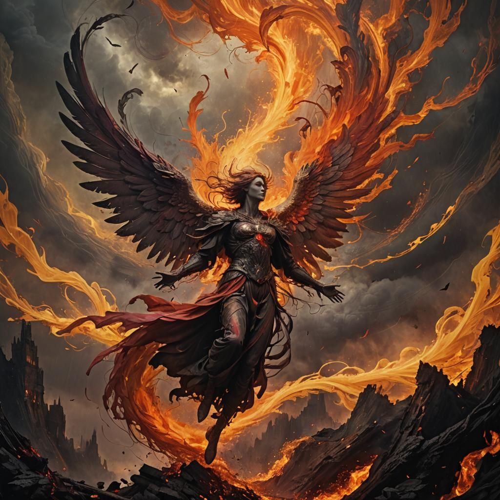 Fallen Angel Descends to Earth in Fiery Chaos