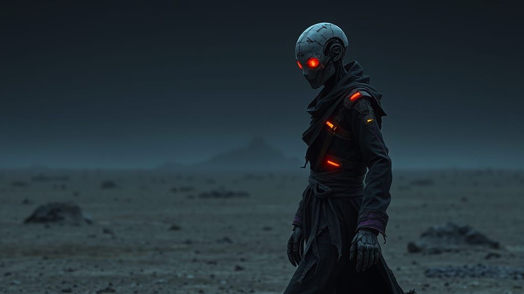 Android in Barren Wasteland: Cyberpunk Style
