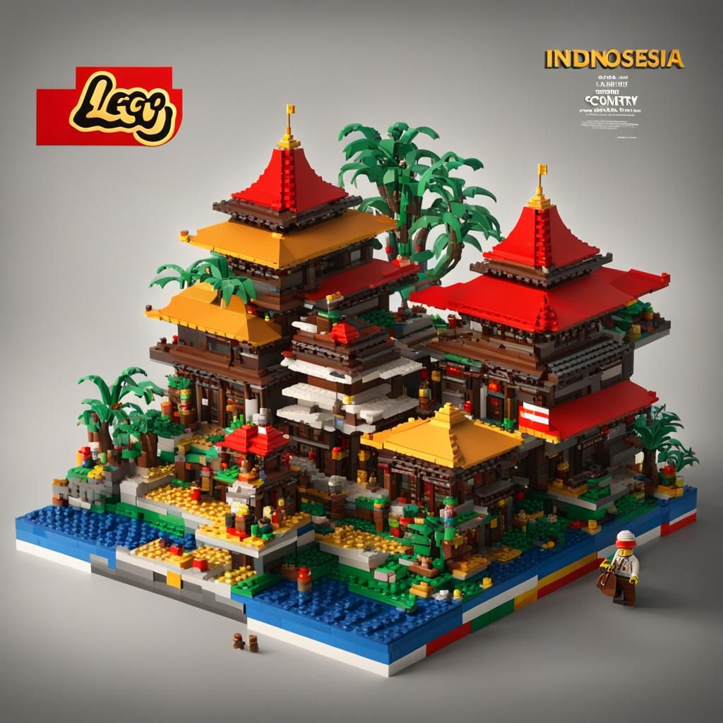 Indonesian LEGO Box with Minifigure: Detailed Digital Art