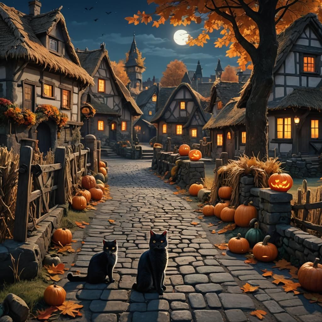 Rustic Village Decorated for Autumn in Cinematic Style
