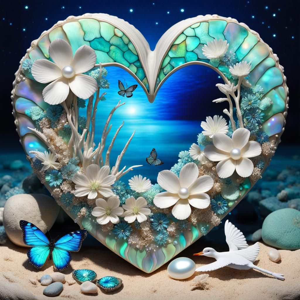 Abalone Shell with Pearl Aurora and Turquoise Butterflies