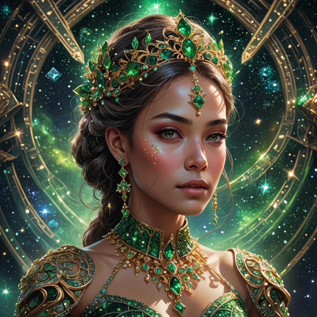 Jeweled Princess in Galaxy: Digital Art Portrait