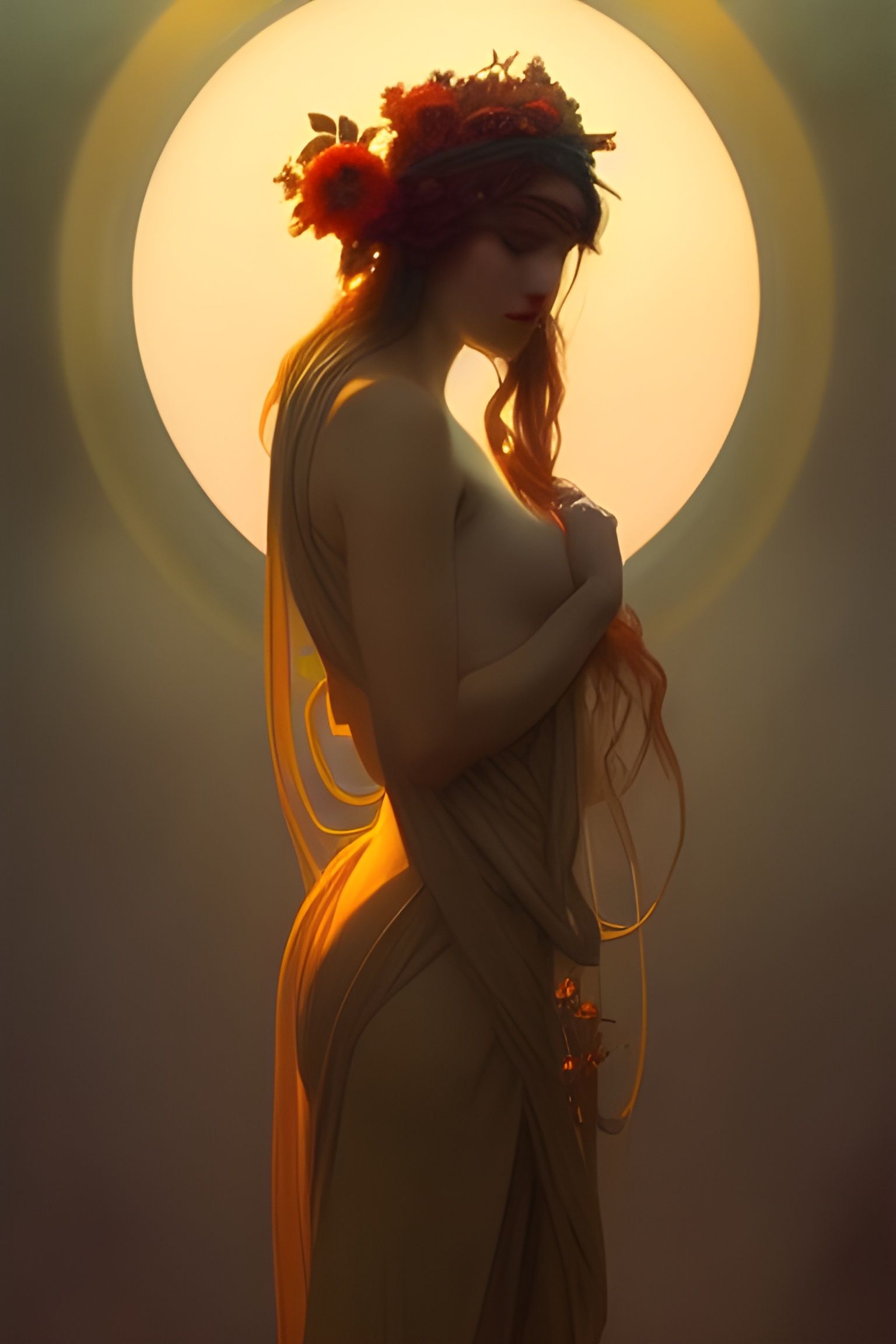 Glowing Goddess Portrait in Romantic Impressionist Style