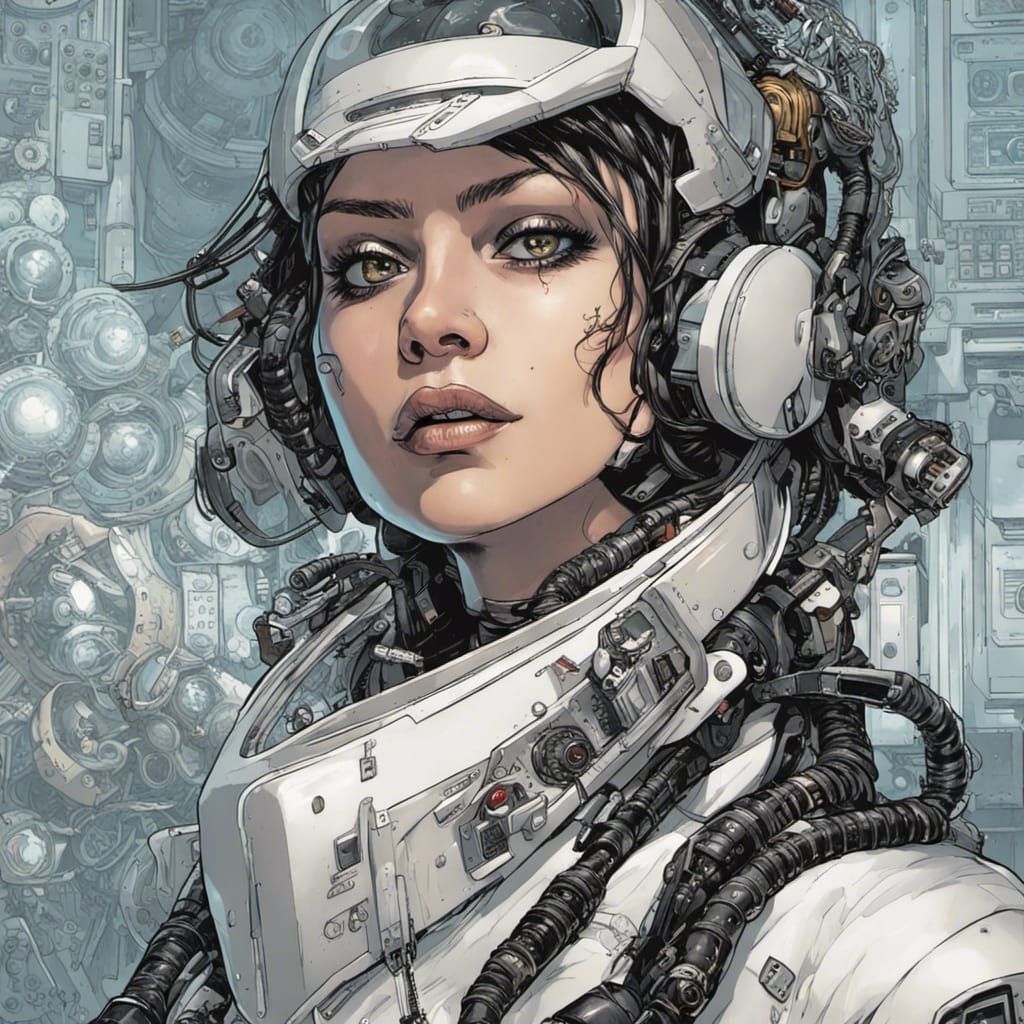 Cyberpunk Woman with Cybernetic Implants, Comic Book Art