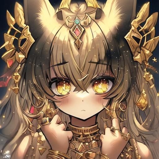 Anubis Watercolor Portrait with Gold Adornments